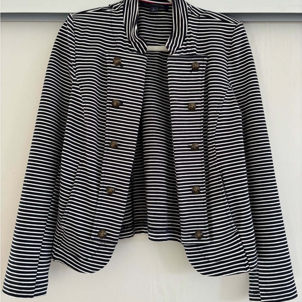 Tommy Hilfiger Navy and White Striped Blazer